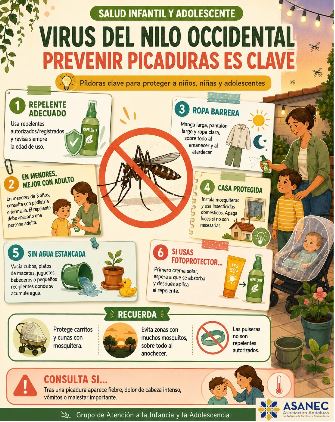 Virus del Nilo Occidental . Prevenir picaduras es clave. Píldoras clave para proteger a niños, niñas y adolescentes.