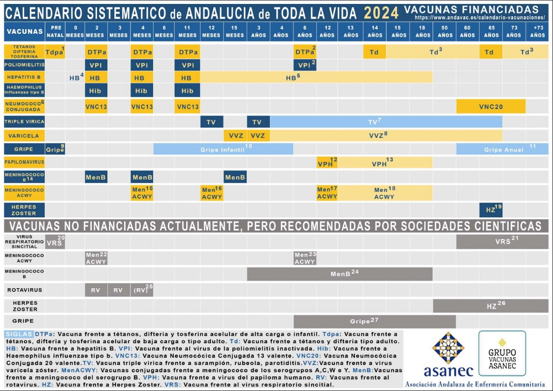 Calendario de vacunaciones de Andalucía 2024